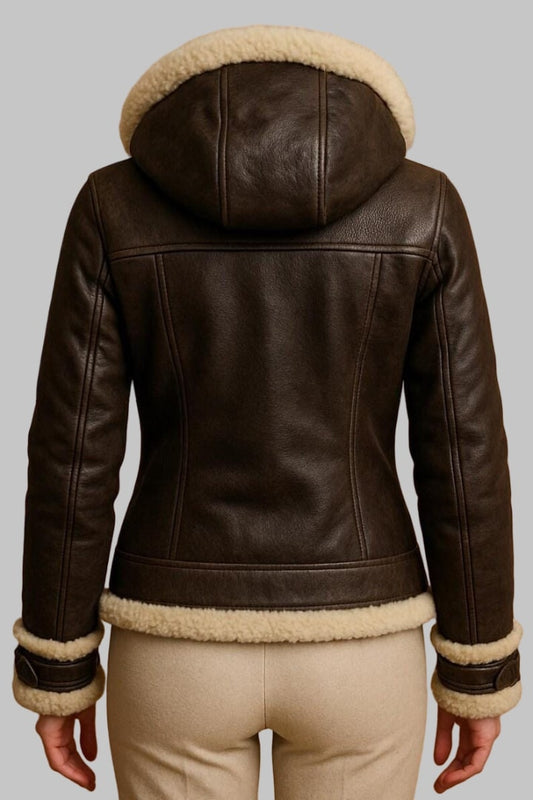 Women Shearling Fur Lined Leather Bomber Jacket