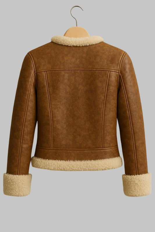 Genuine Leather Shearling Bomber Jacket for Women