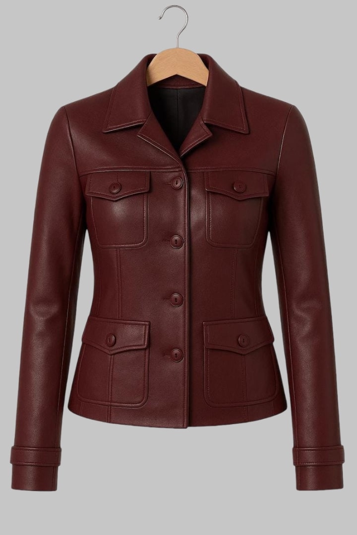 Handmade Red Sheepskin Leather Biker Jacket for Women