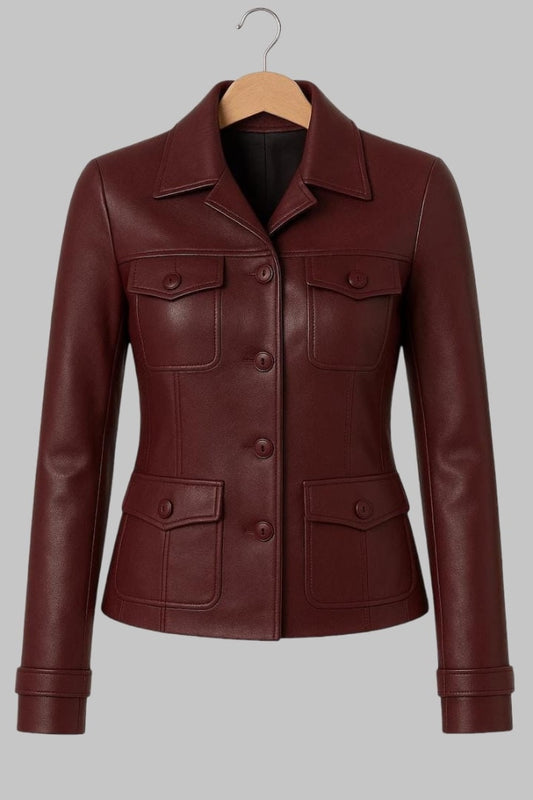 Handmade Red Sheepskin Leather Biker Jacket for Women
