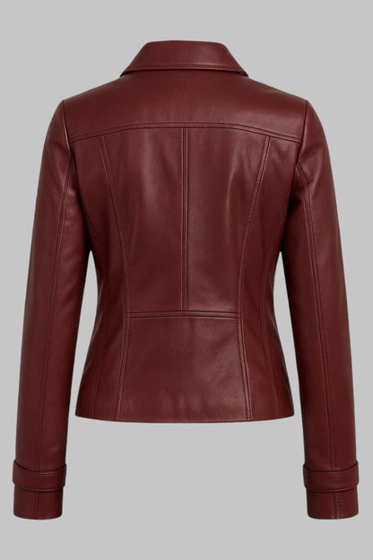 Handmade Red Sheepskin Leather Biker Jacket for Women