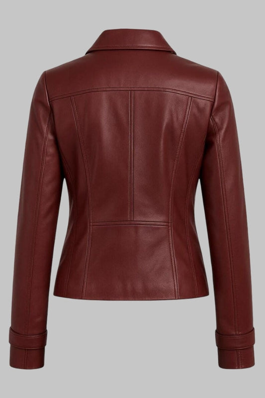 Handmade Red Sheepskin Leather Biker Jacket for Women
