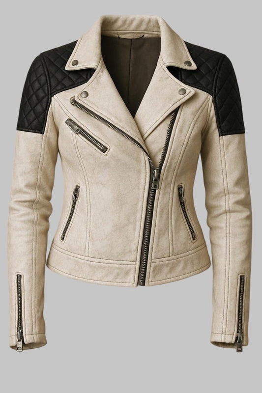 Luxury Handmade Sheepskin Leather Biker Jacket for Women
