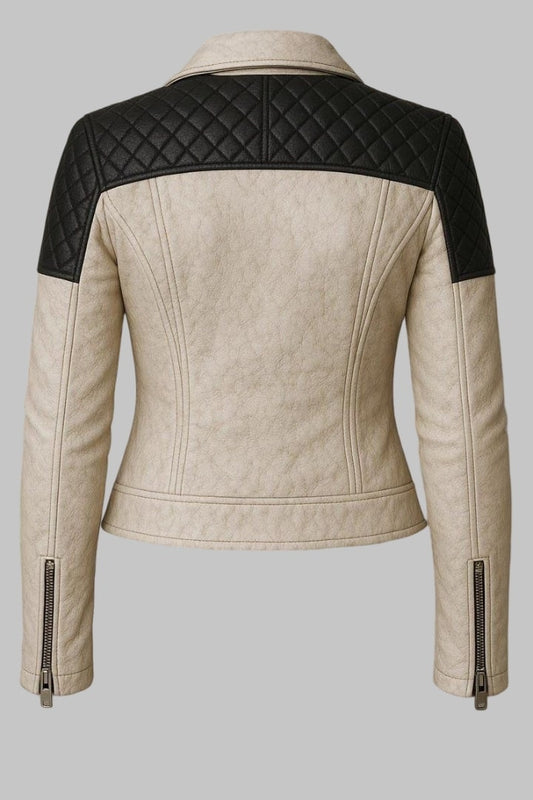 Luxury Handmade Sheepskin Leather Biker Jacket for Women