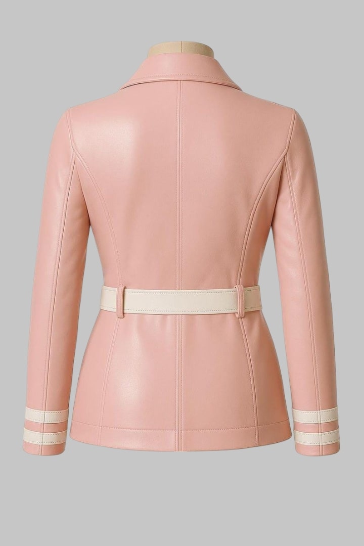 Handmade Pink Sheepskin Leather Biker Jacket for Women