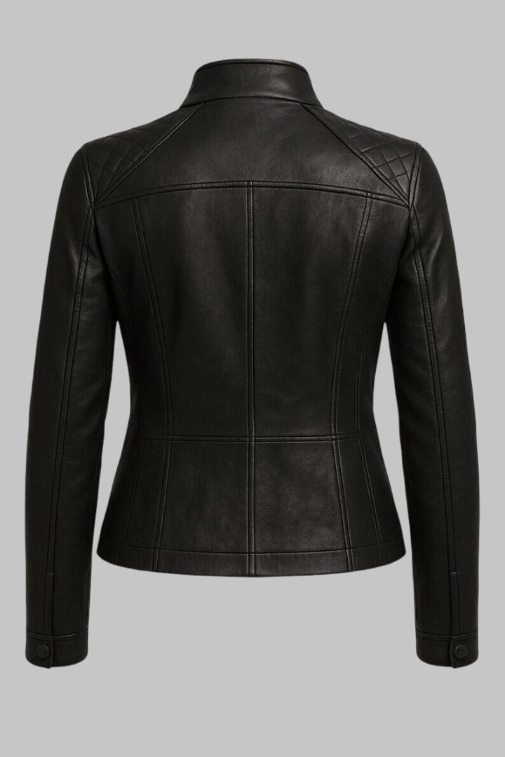 Handmade Black Sheepskin Leather Quilted Biker Jacket for Women