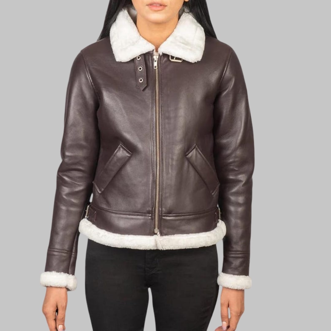 Handmade Brown Lambskin Leather Bomber Jacket for Women
