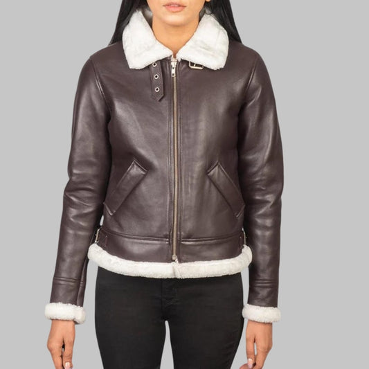 Handmade Brown Lambskin Leather Bomber Jacket for Women