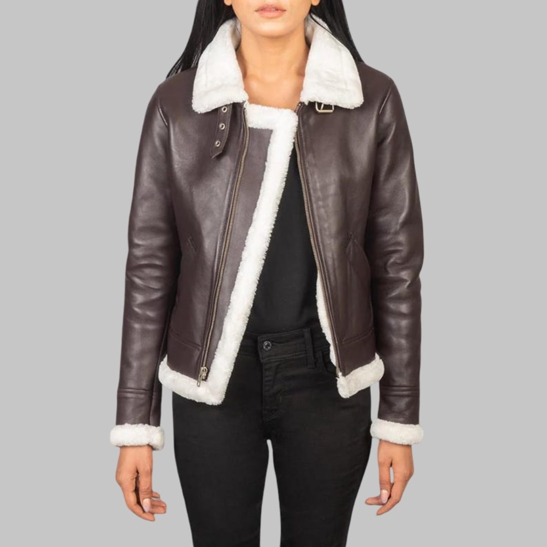 Handmade Brown Lambskin Leather Bomber Jacket for Women