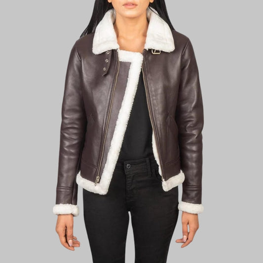 Handmade Brown Lambskin Leather Bomber Jacket for Women