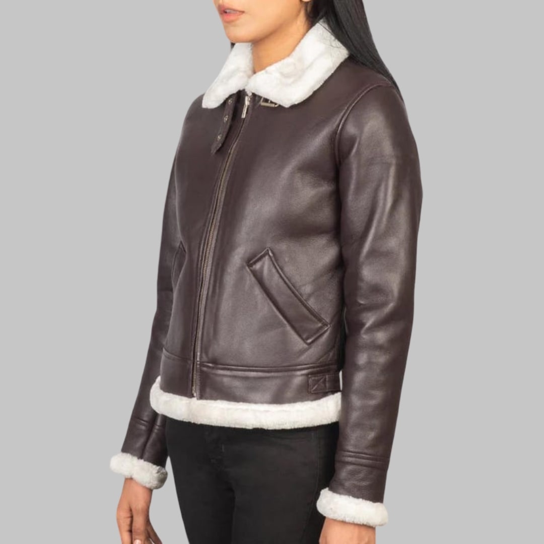 Handmade Brown Lambskin Leather Bomber Jacket for Women