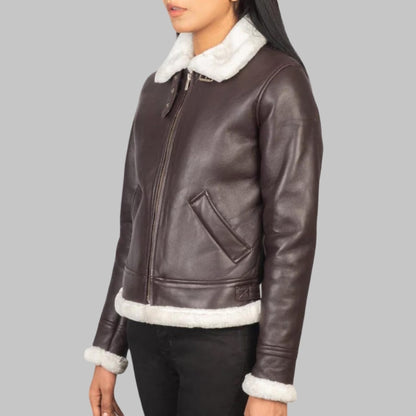 Handmade Brown Lambskin Leather Bomber Jacket for Women