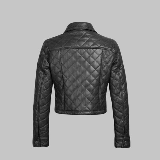 Cropped Black Lambskin Leather Jacket for Women