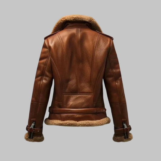 Women Sheepskin Aviator Biker Shearling Leather Jacket