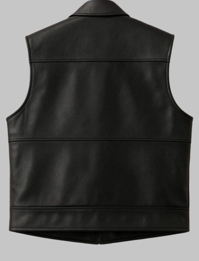 Men Tactical Black Leather Utility Vest