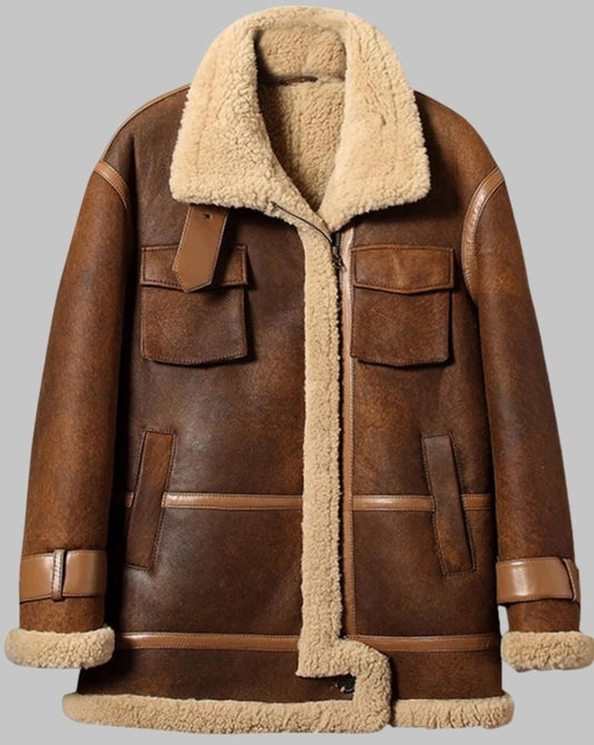 Men Sheepskin Shearling Long Coat Handmade Winter Full Length Outerwear