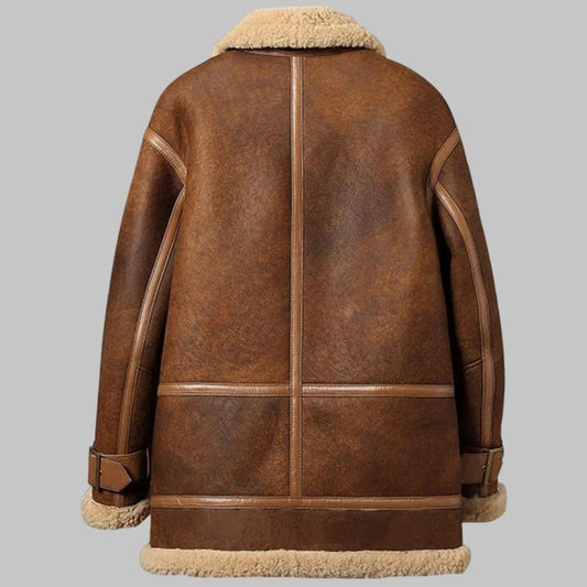 Men Sheepskin Shearling Long Coat Handmade Winter Full Length Outerwear