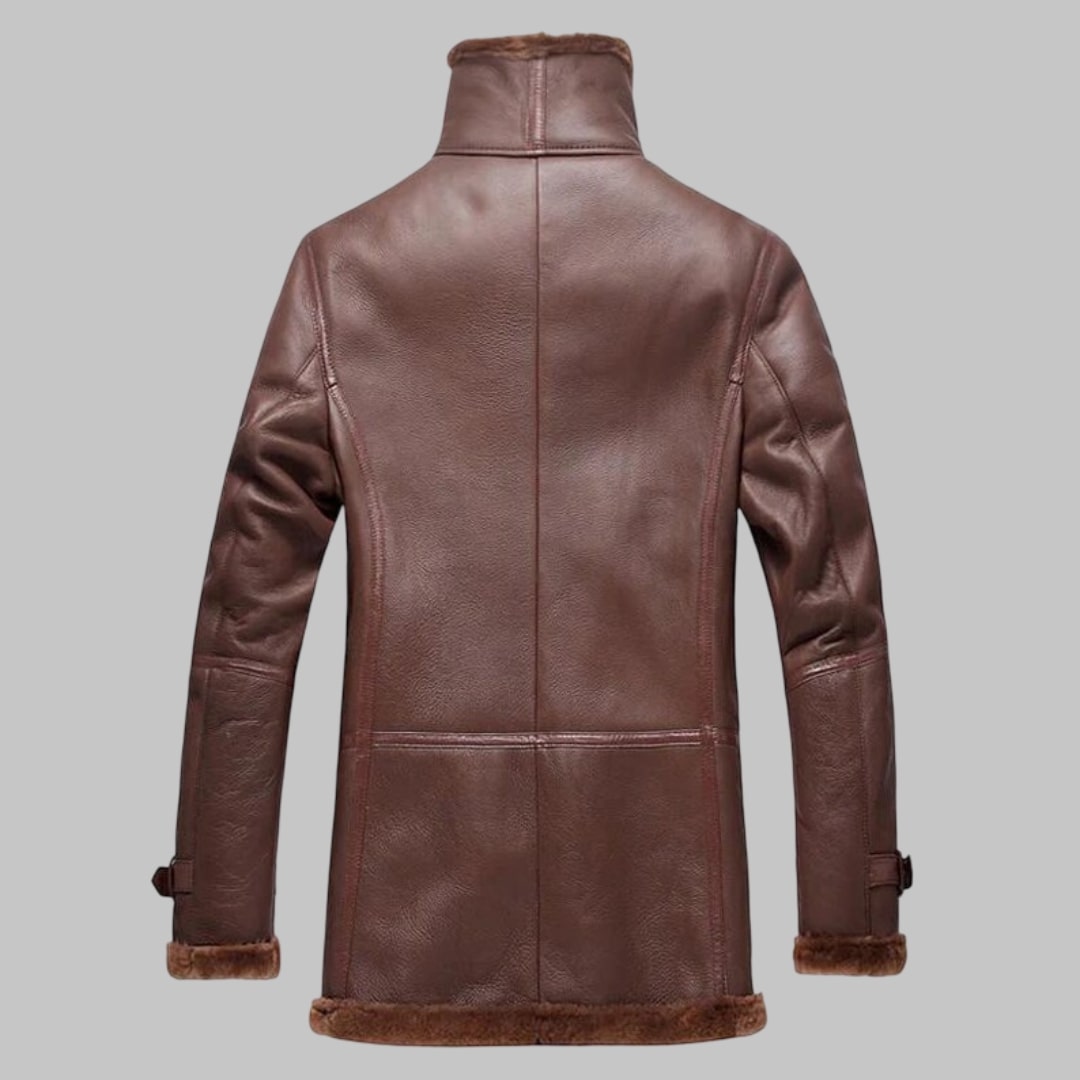 Men Double Breasted Shearling Sheepskin Coat Winter Long Jacket