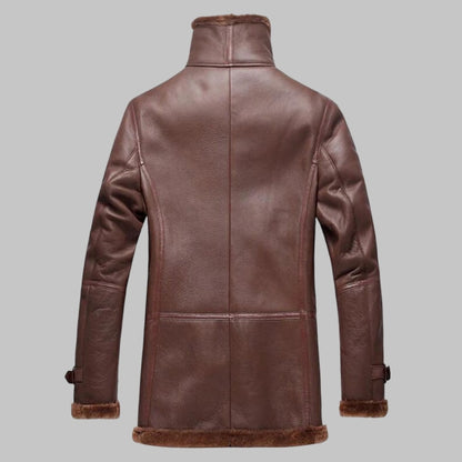 Men Double Breasted Shearling Sheepskin Coat Winter Long Jacket