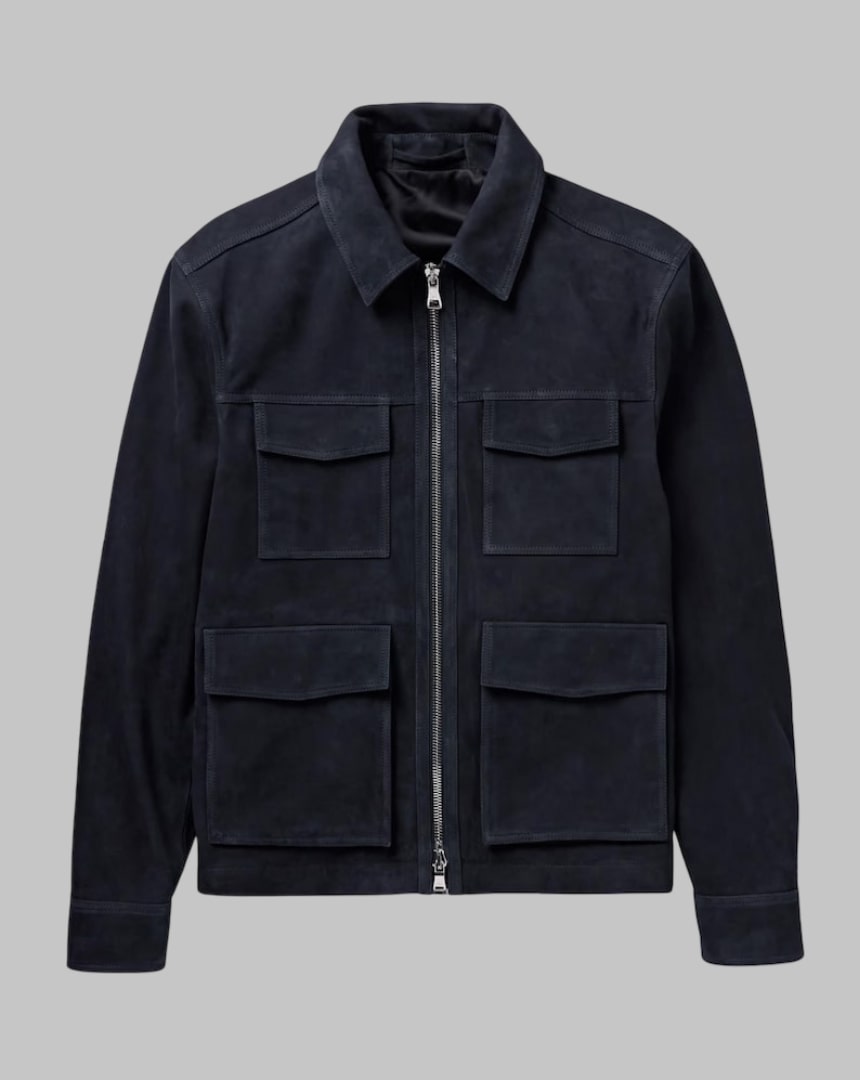 Men Blue Suede Leather Jacket Handmade Classic Casual Outerwear
