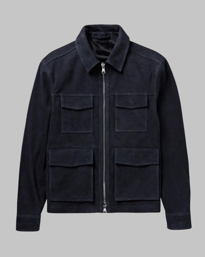 Men Blue Suede Leather Jacket Handmade Classic Casual Outerwear