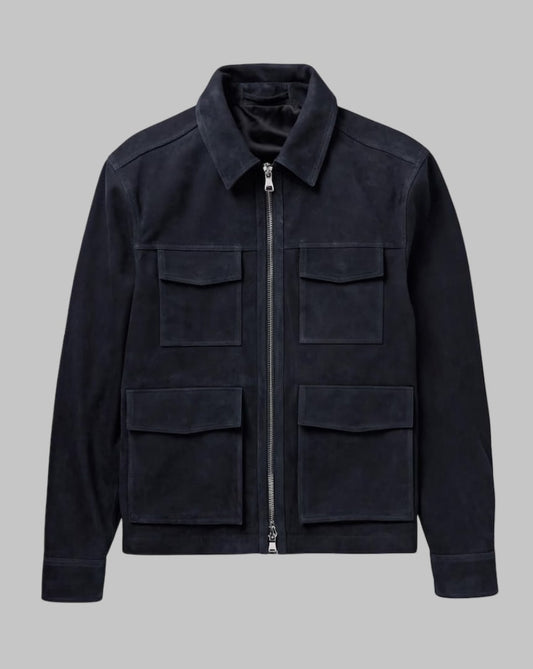 Men Blue Suede Leather Jacket Handmade Classic Casual Outerwear