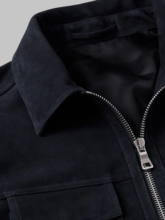 Men Blue Suede Leather Jacket Handmade Classic Casual Outerwear
