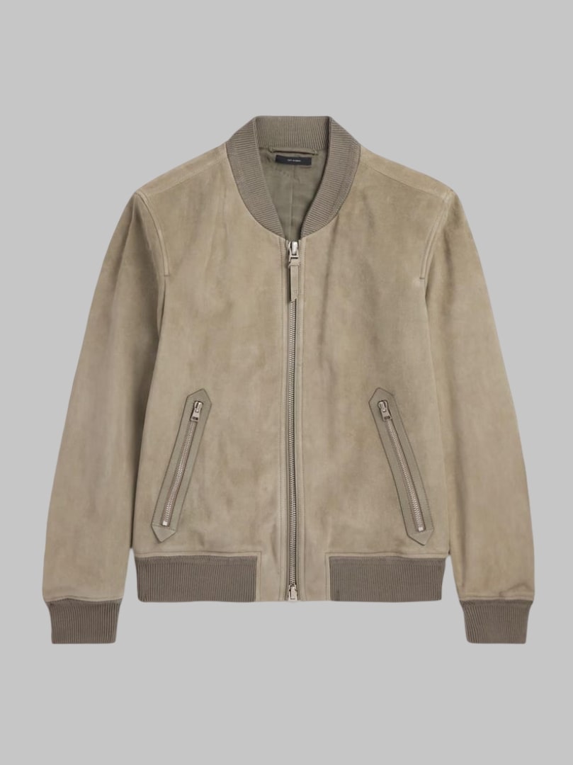 Men Suede Bomber Jacket Classic Casual Leather Coat