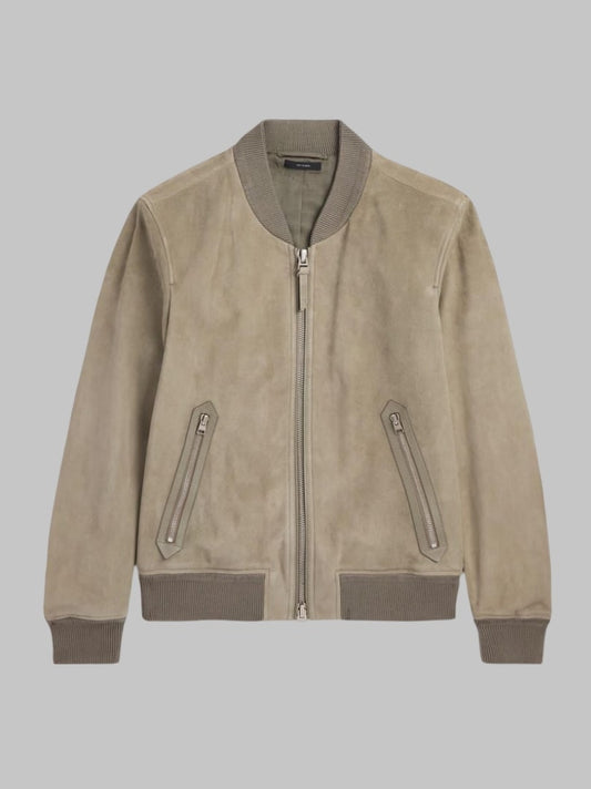 Men Suede Bomber Jacket Classic Casual Leather Coat
