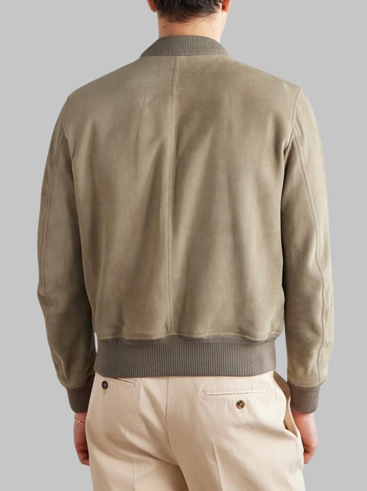 Men Suede Bomber Jacket Classic Casual Leather Coat