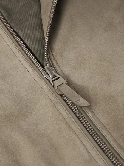 Men Suede Bomber Jacket Classic Casual Leather Coat