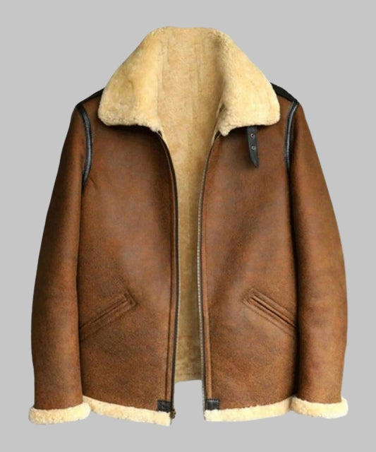 Men Brown B3 Shearling Aviator Leather Jacket