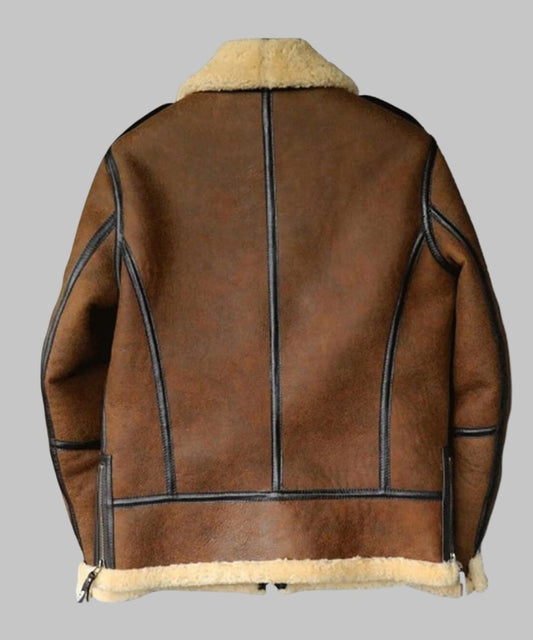 Men Brown B3 Shearling Aviator Leather Jacket