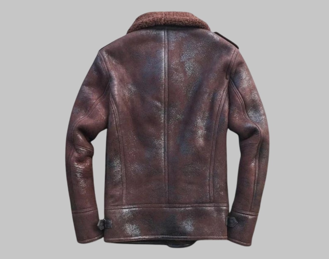 Brown Sheepskin Shearling Leather Bomber Jacket