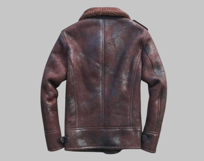 Brown Sheepskin Shearling Leather Bomber Jacket