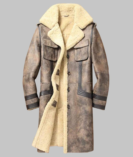 Men Sheepskin Shearling Leather Aviator Coat