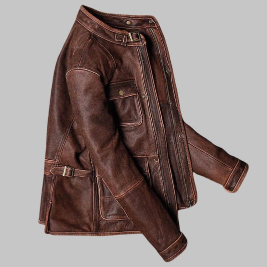 Men Distressed Brown Cafe Racer Leather Jacket