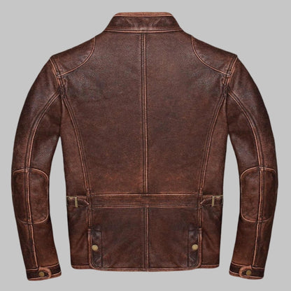 Men Distressed Brown Cafe Racer Leather Jacket