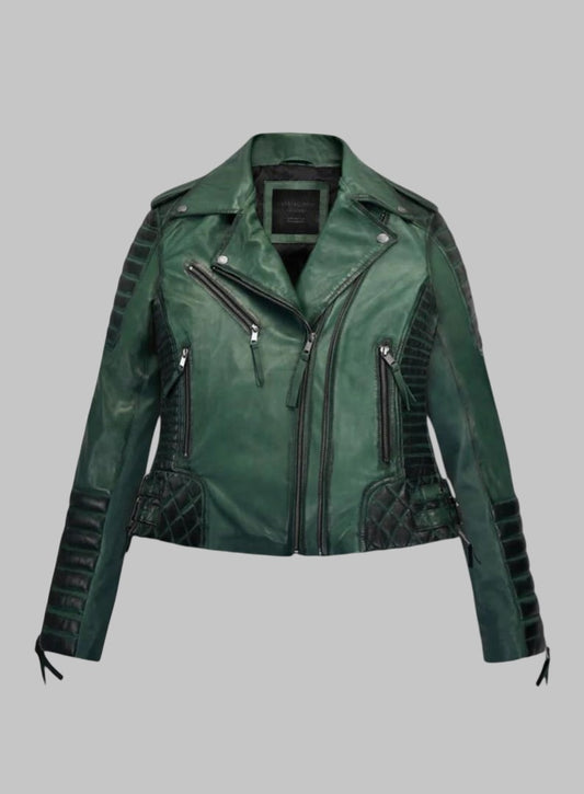 Valencia Women Burnt Lambskin Leather Moto Jacket