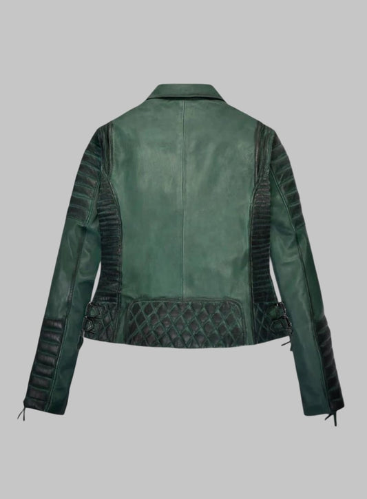 Valencia Women Burnt Lambskin Leather Moto Jacket