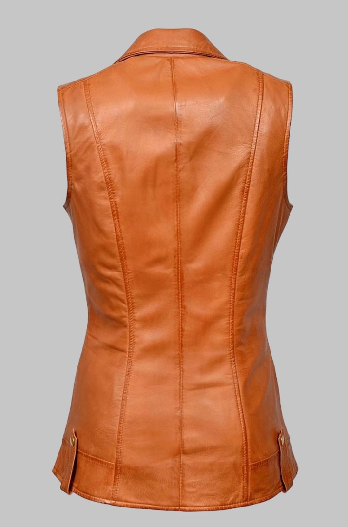Tan Real Nappa Leather Vest for Women Luxury Biker Waistcoat