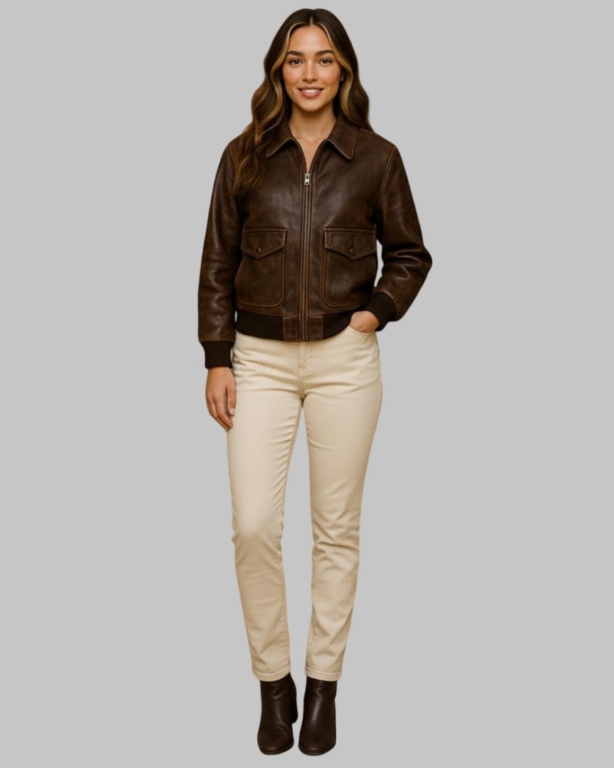 Women Leather Bomber Jacket Vintage Aviator Style Handmade in Full-Grain, Top-Grain & Genuine Leather