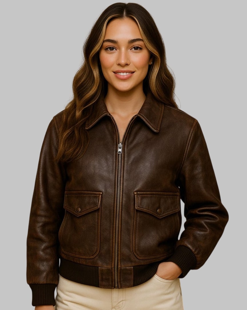 Women Leather Bomber Jacket Vintage Aviator Style Handmade in Full-Grain, Top-Grain & Genuine Leather