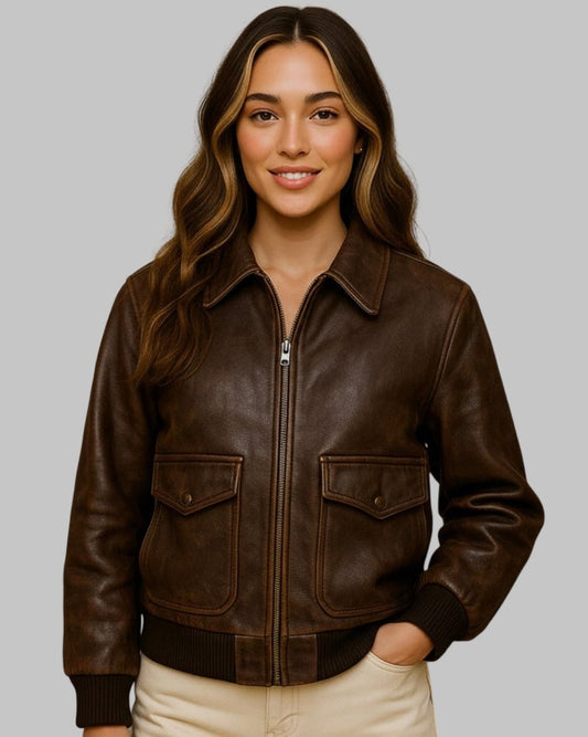 Women Leather Bomber Jacket Vintage Aviator Style Handmade in Full-Grain, Top-Grain & Genuine Leather