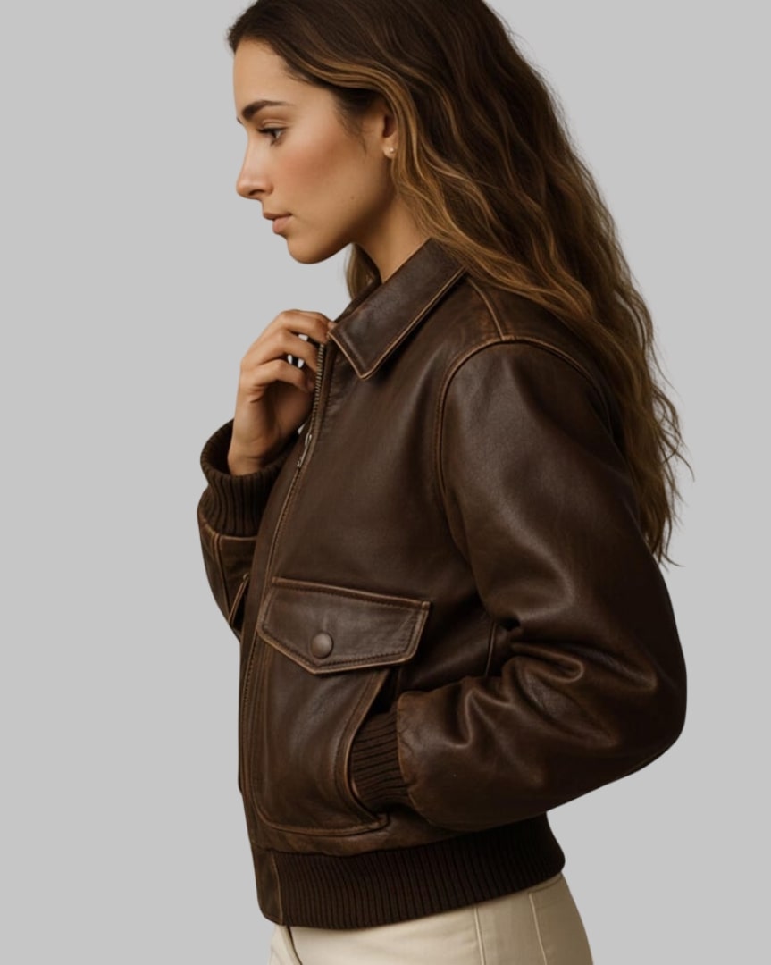 Women Leather Bomber Jacket Vintage Aviator Style Handmade in Full-Grain, Top-Grain & Genuine Leather