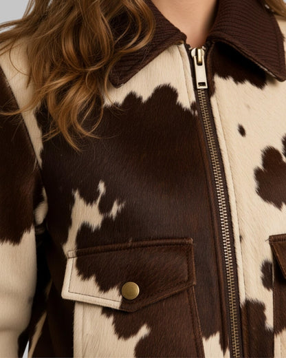 Women Cowhide Leather Bomber Jacket Western Rodeo Style Handmade Genuine Full-Grain Leather