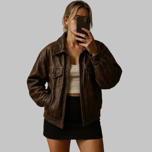 Women Vintage Leather Bomber Jacket – Handmade Classic Pure Leather Design
