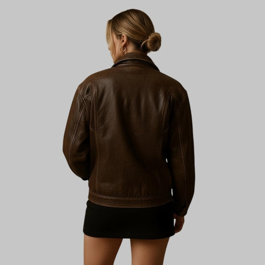 Women Vintage Leather Bomber Jacket – Handmade Classic Pure Leather Design