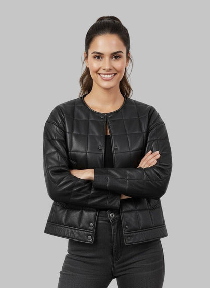 Women Black Quilted Leather Jacket – Short Crop Style Lightweight Outerwear