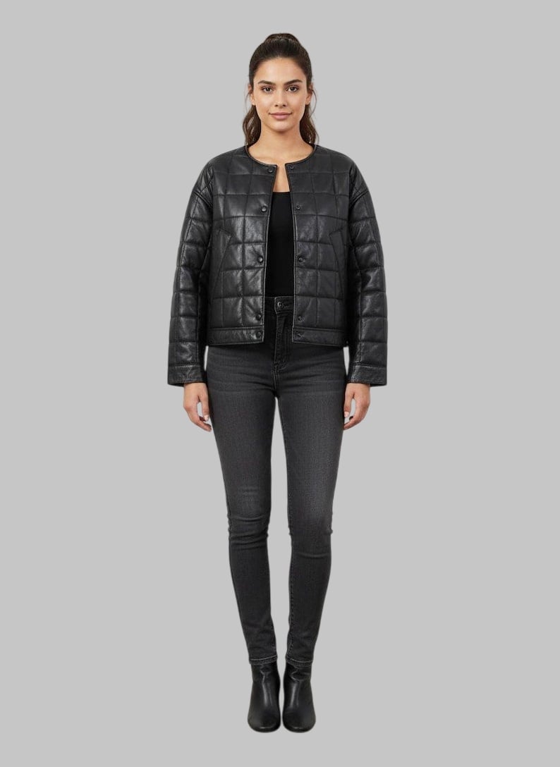 Women Black Quilted Leather Jacket – Short Crop Style Lightweight Outerwear